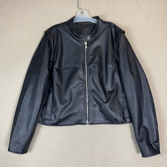 SPANX Jackets & Blazers - Spanx Jacket Womens 1X Black Leather-Like Moto Full Zip Short Motorcycle Jackets